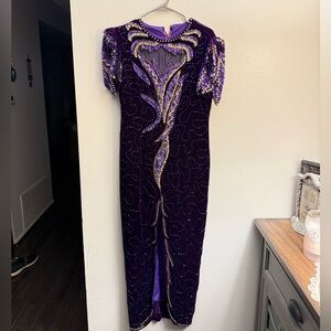 Vintage Velvet Purple and Gold Sequin Dress